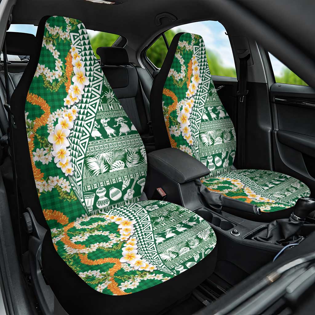 Hawaiian Plumeria Lei Car Seat Cover Kakau Motifs and Palaka Half Style Green Color LT03 One Size Green - Polynesian Pride