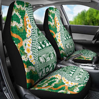 Hawaiian Plumeria Lei Car Seat Cover Kakau Motifs and Palaka Half Style Green Color LT03 - Polynesian Pride