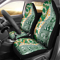 Hawaiian Plumeria Lei Car Seat Cover Kakau Motifs and Palaka Half Style Green Color LT03 - Polynesian Pride