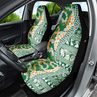 Hawaiian Plumeria Lei Car Seat Cover Kakau Motifs and Palaka Half Style Green Color LT03 - Polynesian Pride