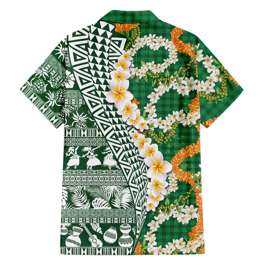 Hawaiian Plumeria Lei Family Matching Mermaid Dress and Hawaiian Shirt Kakau Motifs and Palaka Half Style Green Color LT03 - Polynesian Pride