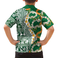 Hawaiian Plumeria Lei Family Matching Short Sleeve Bodycon Dress and Hawaiian Shirt Kakau Motifs and Palaka Half Style Green Color LT03 - Polynesian Pride