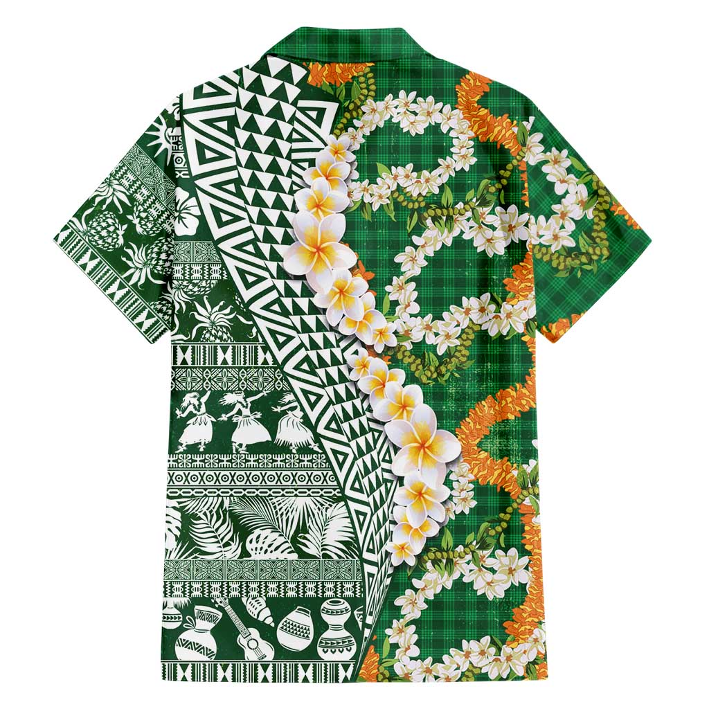 Hawaiian Plumeria Lei Family Matching Short Sleeve Bodycon Dress and Hawaiian Shirt Kakau Motifs and Palaka Half Style Green Color LT03 - Polynesian Pride