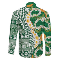 Hawaiian Plumeria Lei Family Matching Short Sleeve Bodycon Dress and Hawaiian Shirt Kakau Motifs and Palaka Half Style Green Color LT03 - Polynesian Pride