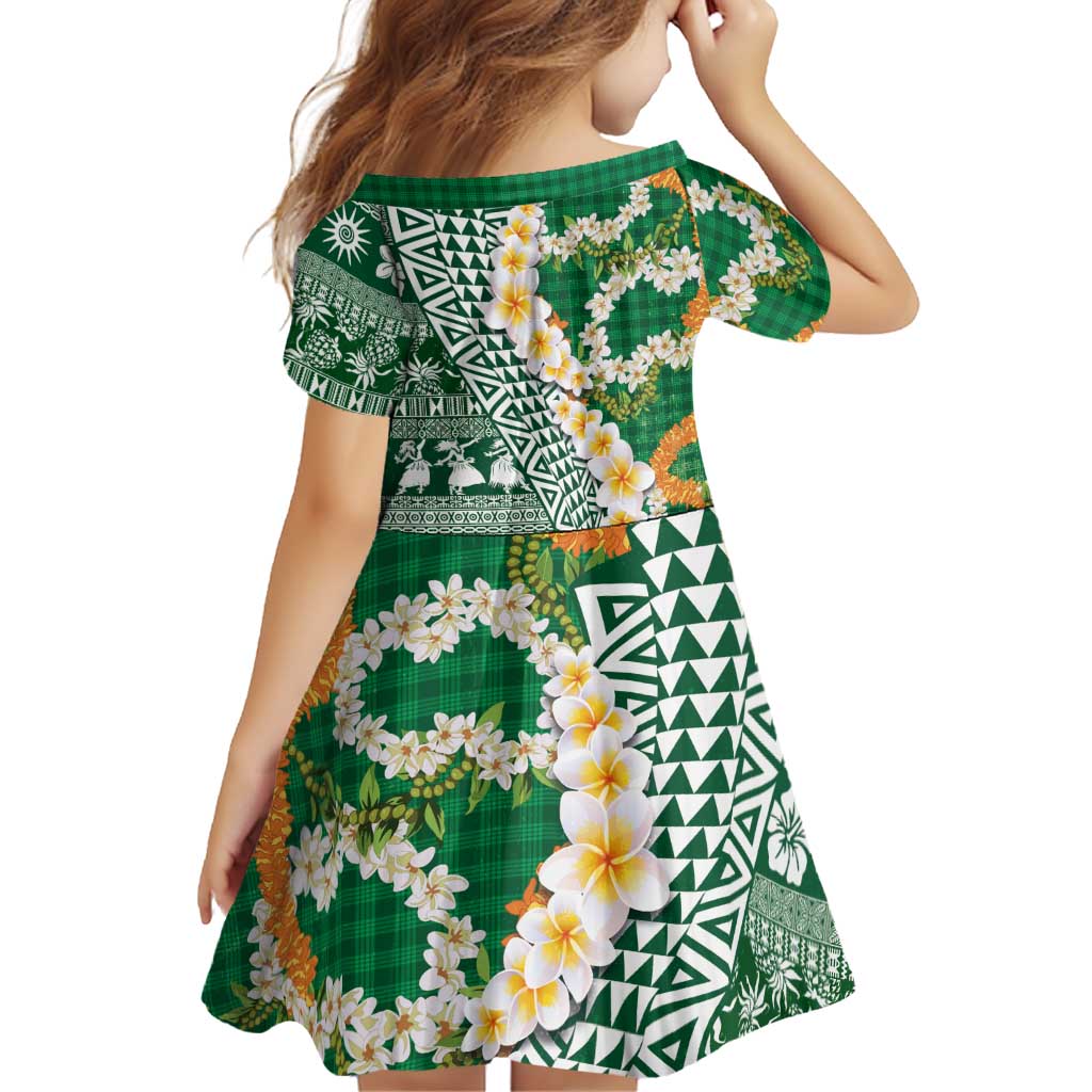 Hawaiian Plumeria Lei Family Matching Summer Maxi Dress and Hawaiian Shirt Kakau Motifs and Palaka Half Style Green Color LT03 - Polynesian Pride