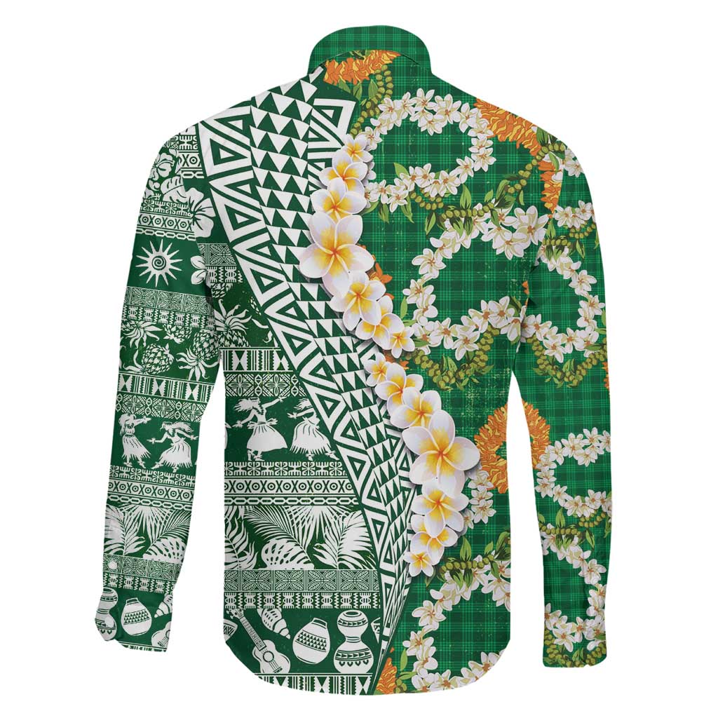 Hawaiian Plumeria Lei Family Matching Summer Maxi Dress and Hawaiian Shirt Kakau Motifs and Palaka Half Style Green Color LT03 - Polynesian Pride