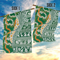 Hawaiian Plumeria Lei Garden Flag Kakau Motifs and Palaka Half Style Green Color LT03 - Polynesian Pride