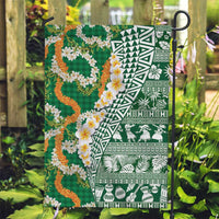 Hawaiian Plumeria Lei Garden Flag Kakau Motifs and Palaka Half Style Green Color LT03 Garden Flag Green - Polynesian Pride