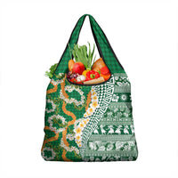 Hawaiian Plumeria Lei Grocery Bag Kakau Motifs and Palaka Half Style Green Color LT03 1-pack One Size Green - Polynesian Pride