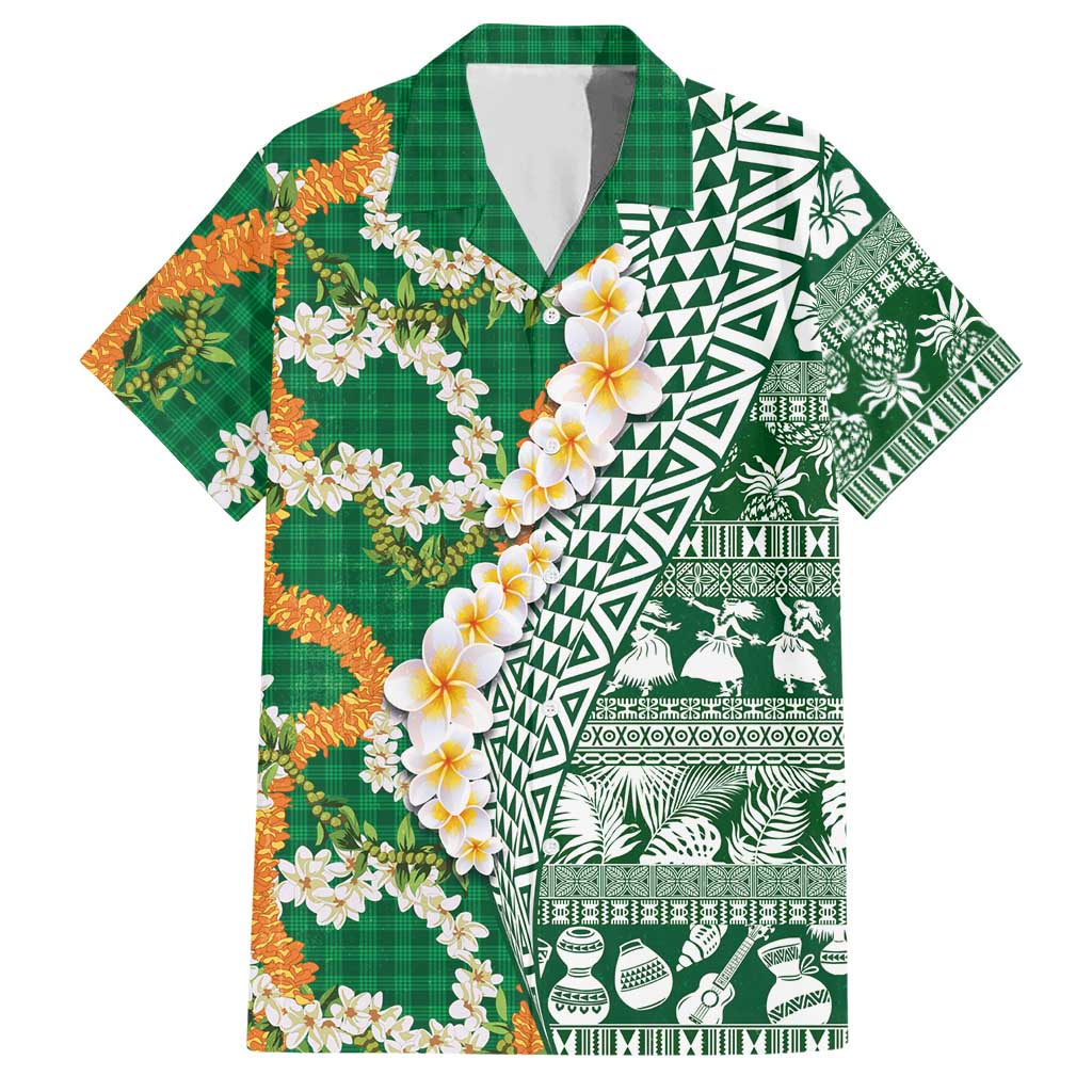 Hawaiian Plumeria Lei Hawaiian Shirt Kakau Motifs and Palaka Half Style Green Color LT03 Green - Polynesian Pride