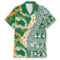 Hawaiian Plumeria Lei Hawaiian Shirt Kakau Motifs and Palaka Half Style Green Color LT03 Green - Polynesian Pride