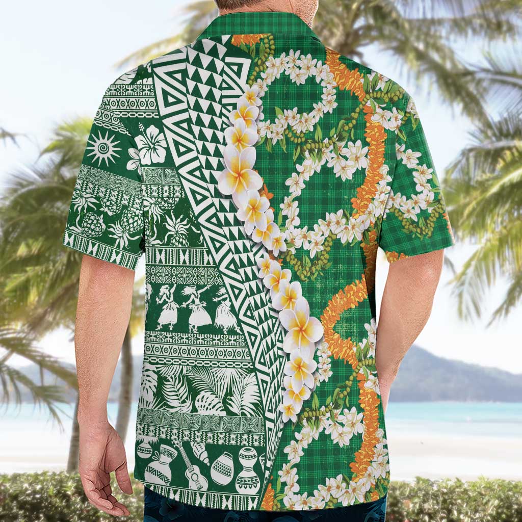 Hawaiian Plumeria Lei Hawaiian Shirt Kakau Motifs and Palaka Half Style Green Color LT03 - Polynesian Pride