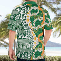 Hawaiian Plumeria Lei Hawaiian Shirt Kakau Motifs and Palaka Half Style Green Color LT03 - Polynesian Pride