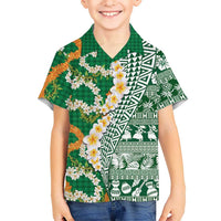 Hawaiian Plumeria Lei Hawaiian Shirt Kakau Motifs and Palaka Half Style Green Color LT03 - Polynesian Pride