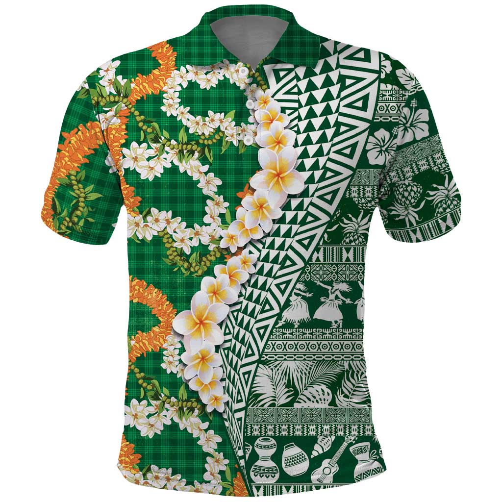 Hawaiian Plumeria Lei Polo Shirt Kakau Motifs and Palaka Half Style Green Color LT03 Green - Polynesian Pride