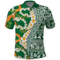 Hawaiian Plumeria Lei Polo Shirt Kakau Motifs and Palaka Half Style Green Color LT03 Green - Polynesian Pride