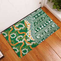 Hawaiian Plumeria Lei Rubber Doormat Kakau Motifs and Palaka Half Style Green Color LT03 - Polynesian Pride
