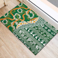 Hawaiian Plumeria Lei Rubber Doormat Kakau Motifs and Palaka Half Style Green Color LT03 - Polynesian Pride