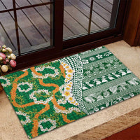 Hawaiian Plumeria Lei Rubber Doormat Kakau Motifs and Palaka Half Style Green Color LT03 - Polynesian Pride