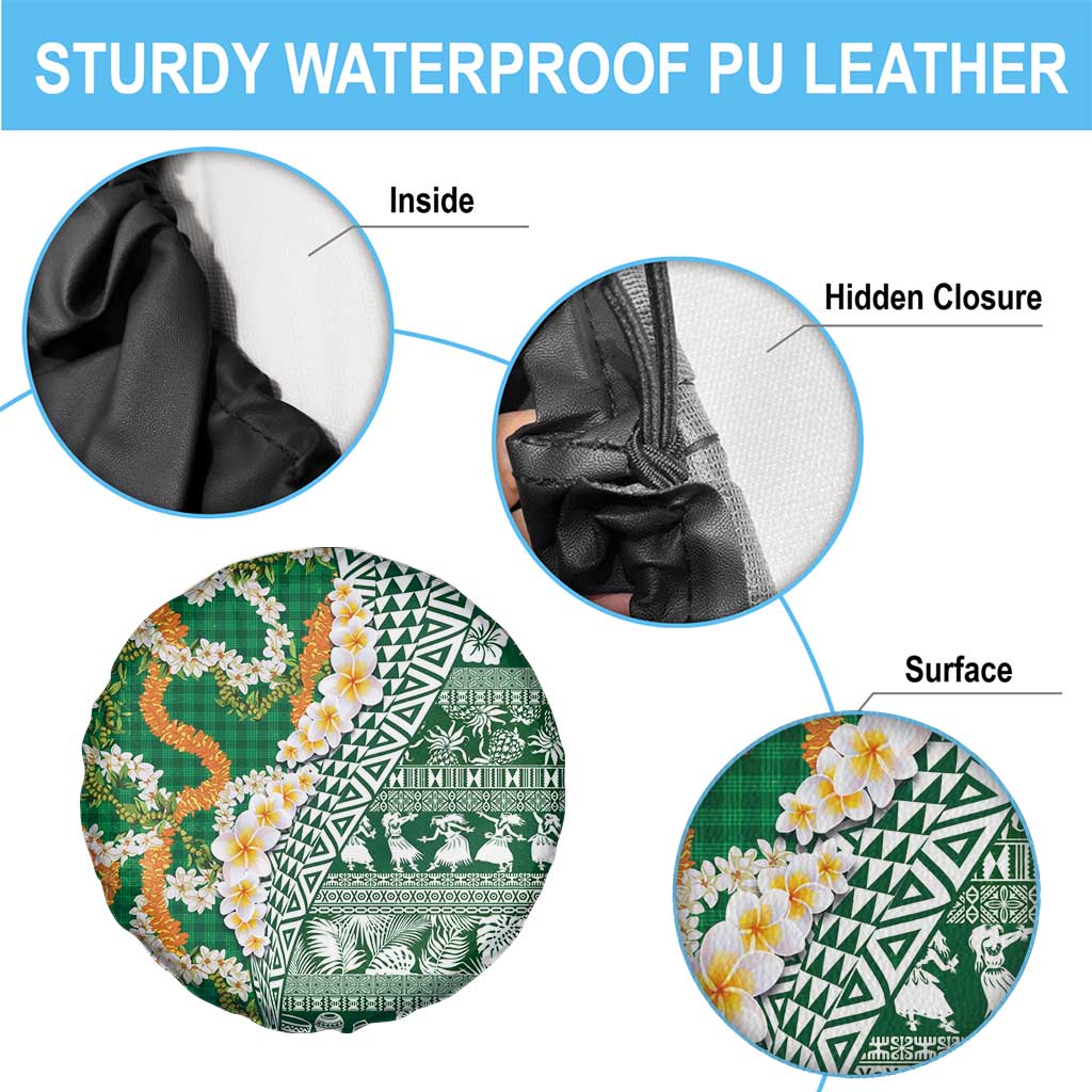 Hawaiian Plumeria Lei Spare Tire Cover Kakau Motifs and Palaka Half Style Green Color - Polynesian Pride