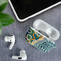 Hawaiian Plumeria Lei AirPods Case Kakau Motifs and Palaka Half Style Turquoise Color LT03 - Polynesian Pride