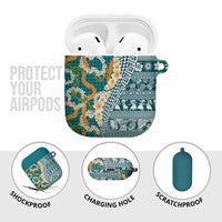Hawaiian Plumeria Lei AirPods Case Kakau Motifs and Palaka Half Style Turquoise Color LT03 - Polynesian Pride