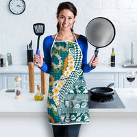 Hawaiian Plumeria Lei Apron Kakau Motifs and Palaka Half Style Turquoise Color LT03 - Polynesian Pride