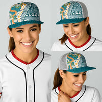 Hawaiian Plumeria Lei Baseball Net Cap Kakau Motifs and Palaka Half Style Turquoise Color LT03 - Polynesian Pride