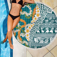 Hawaiian Plumeria Lei Beach Blanket Kakau Motifs and Palaka Half Style Turquoise Color LT03 - Polynesian Pride