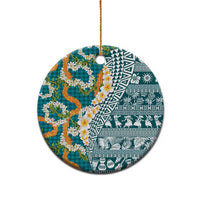 Hawaiian Plumeria Lei Ceramic Ornament Kakau Motifs and Palaka Half Style Turquoise Color LT03 - Polynesian Pride