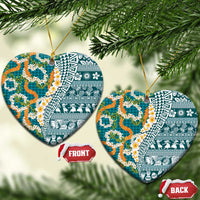 Hawaiian Plumeria Lei Ceramic Ornament Kakau Motifs and Palaka Half Style Turquoise Color LT03 Heart Turquoise - Polynesian Pride