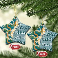 Hawaiian Plumeria Lei Ceramic Ornament Kakau Motifs and Palaka Half Style Turquoise Color LT03 Star Turquoise - Polynesian Pride