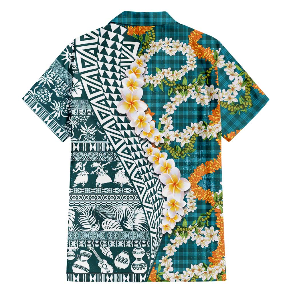 Hawaiian Plumeria Lei Hawaiian Shirt Kakau Motifs and Palaka Half Style Turquoise Color LT03 - Polynesian Pride