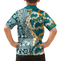 Hawaiian Plumeria Lei Hawaiian Shirt Kakau Motifs and Palaka Half Style Turquoise Color LT03 - Polynesian Pride