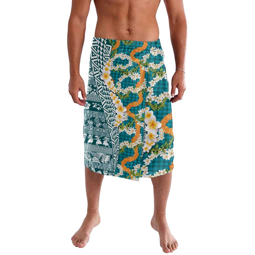 Hawaiian Plumeria Lei Lavalava Kakau Motifs and Palaka Half Style Turquoise Color - Polynesian Pride