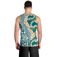 Hawaiian Plumeria Lei Men Tank Top Kakau Motifs and Palaka Half Style Turquoise Color LT03 - Polynesian Pride