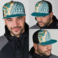 Hawaiian Plumeria Lei Mesh Trucker Cap Kakau Motifs and Palaka Half Style Turquoise Color LT03 - Polynesian Pride