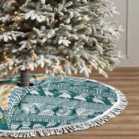 Hawaiian Plumeria Lei Tree Skirt Kakau Motifs and Palaka Half Style Turquoise Color - Polynesian Pride