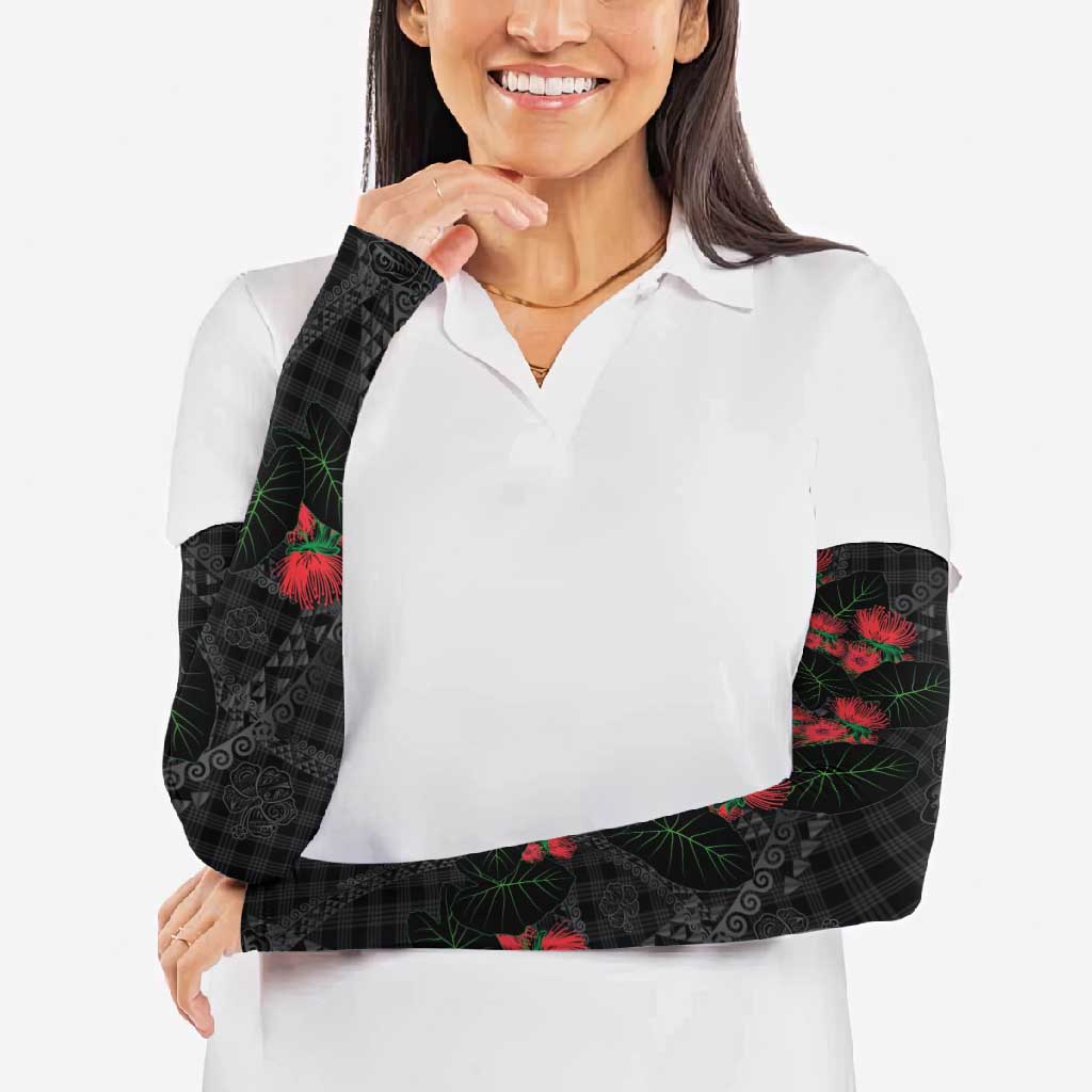 Hawaiian Kakau Art Arm Sleeves Taro Leaves with Ohia Lehua and Pakala Pattern LT03 - Polynesian Pride