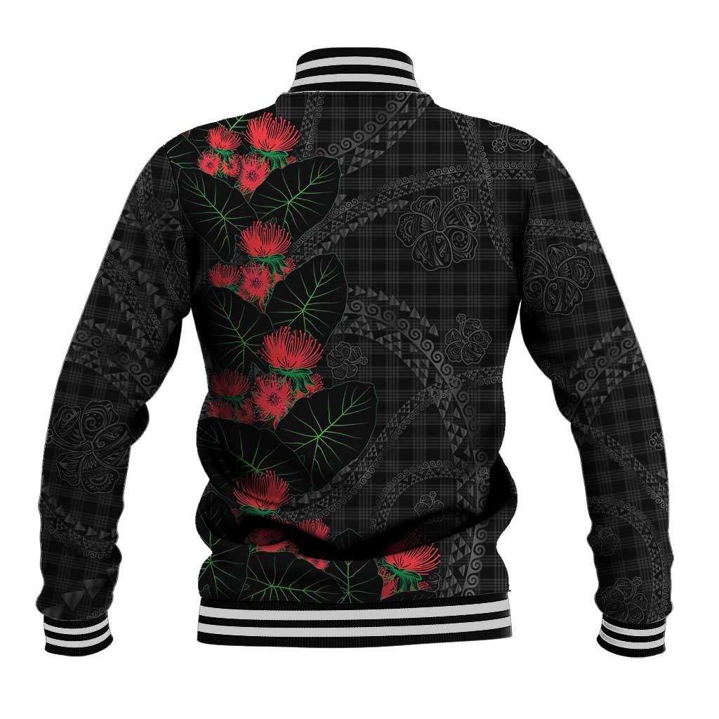 Hawaiian Kakau Art Baseball Jacket Taro Leaves with Ohia Lehua and Pakala Pattern LT03 - Polynesian Pride