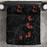 Hawaiian Kakau Art Bedding Set Taro Leaves with Ohia Lehua and Pakala Pattern LT03 Black - Polynesian Pride