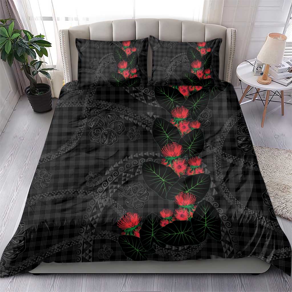 Hawaiian Kakau Art Bedding Set Taro Leaves with Ohia Lehua and Pakala Pattern LT03 - Polynesian Pride