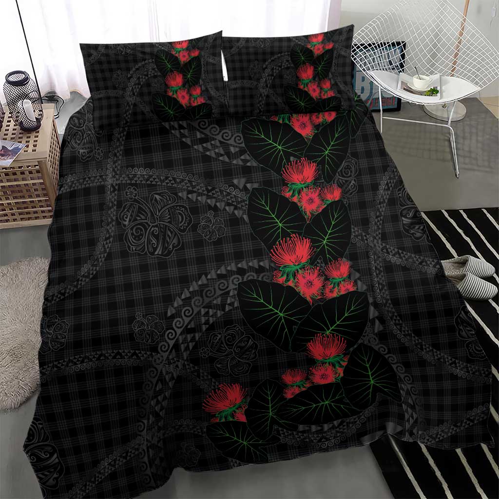 Hawaiian Kakau Art Bedding Set Taro Leaves with Ohia Lehua and Pakala Pattern LT03 - Polynesian Pride