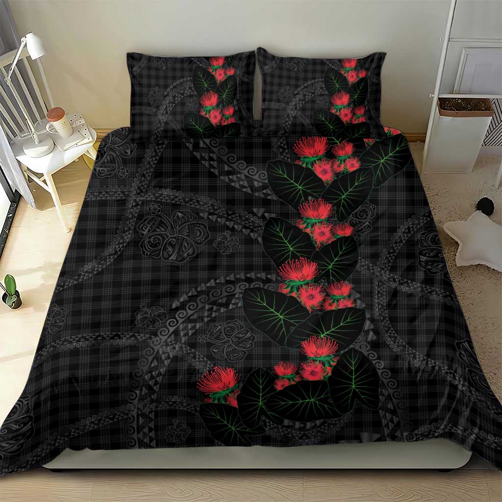 Hawaiian Kakau Art Bedding Set Taro Leaves with Ohia Lehua and Pakala Pattern LT03 - Polynesian Pride