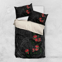 Hawaiian Kakau Art Bedding Set Taro Leaves with Ohia Lehua and Pakala Pattern LT03 US Twin 172cm x 218cm Black - Polynesian Pride