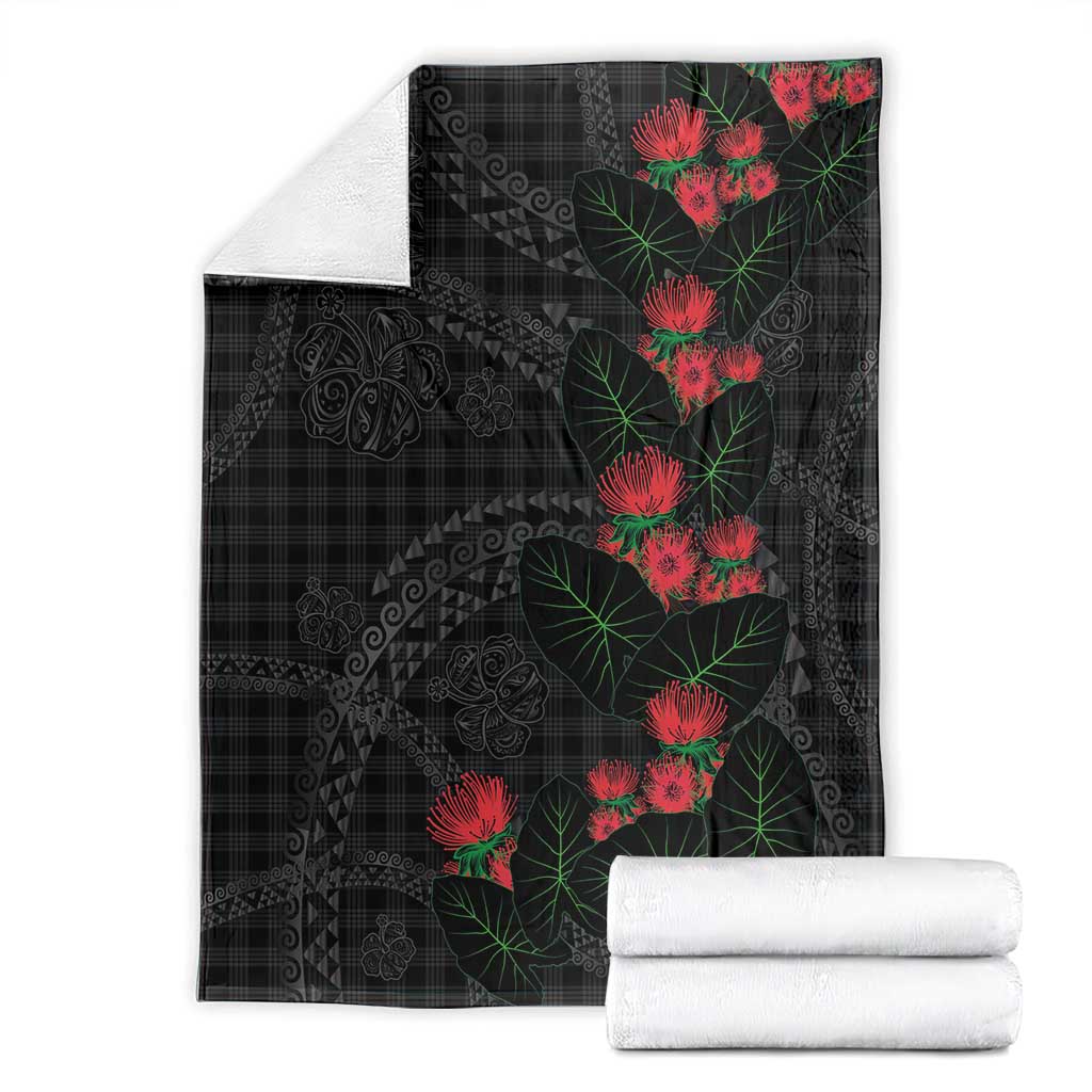 Hawaiian Kakau Art Blanket Taro Leaves with Ohia Lehua and Pakala Pattern LT03 - Polynesian Pride
