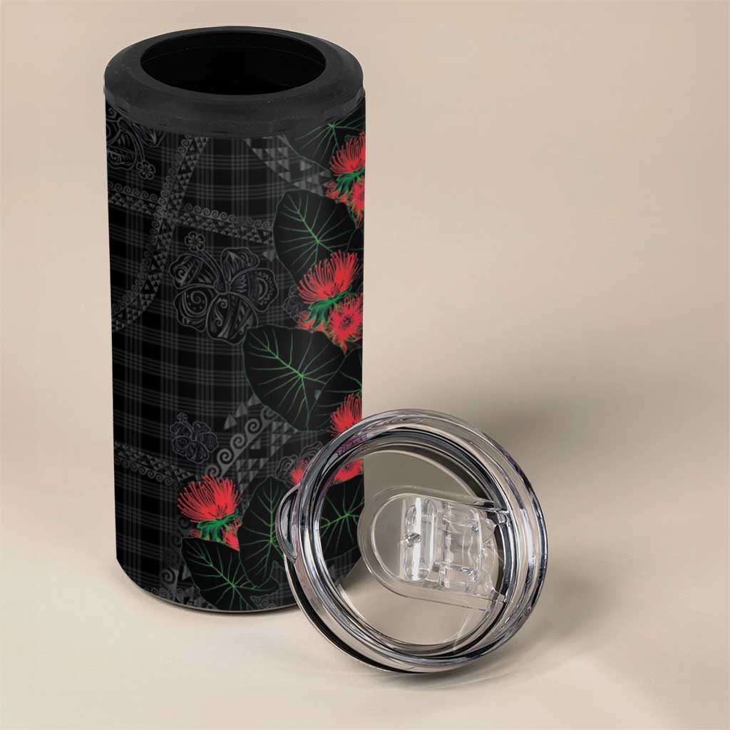 Hawaiian Kakau Art 4 in 1 Can Cooler Tumbler Taro Leaves with Ohia Lehua and Pakala Pattern LT03 - Polynesian Pride