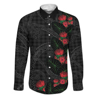 Hawaiian Kakau Art Family Matching Off The Shoulder Long Sleeve Dress and Hawaiian Shirt Taro Leaves with Ohia Lehua and Pakala Pattern - Polynesian Pride