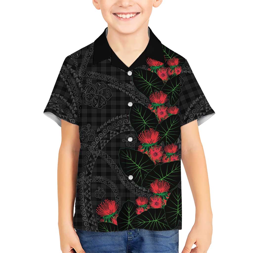 Hawaiian Kakau Art Family Matching Off The Shoulder Long Sleeve Dress and Hawaiian Shirt Taro Leaves with Ohia Lehua and Pakala Pattern - Polynesian Pride
