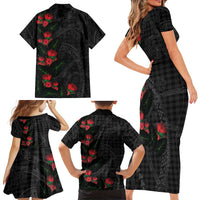 Hawaiian Kakau Art Family Matching Short Sleeve Bodycon Dress and Hawaiian Shirt Taro Leaves with Ohia Lehua and Pakala Pattern - Polynesian Pride